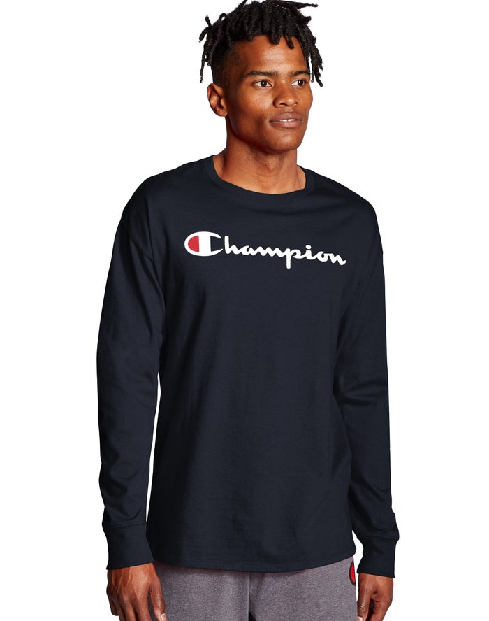 Camiseta Champion Hombre - Classic Long-Sleeve Script Logo ( Azul Marino ) 8246017-ZY